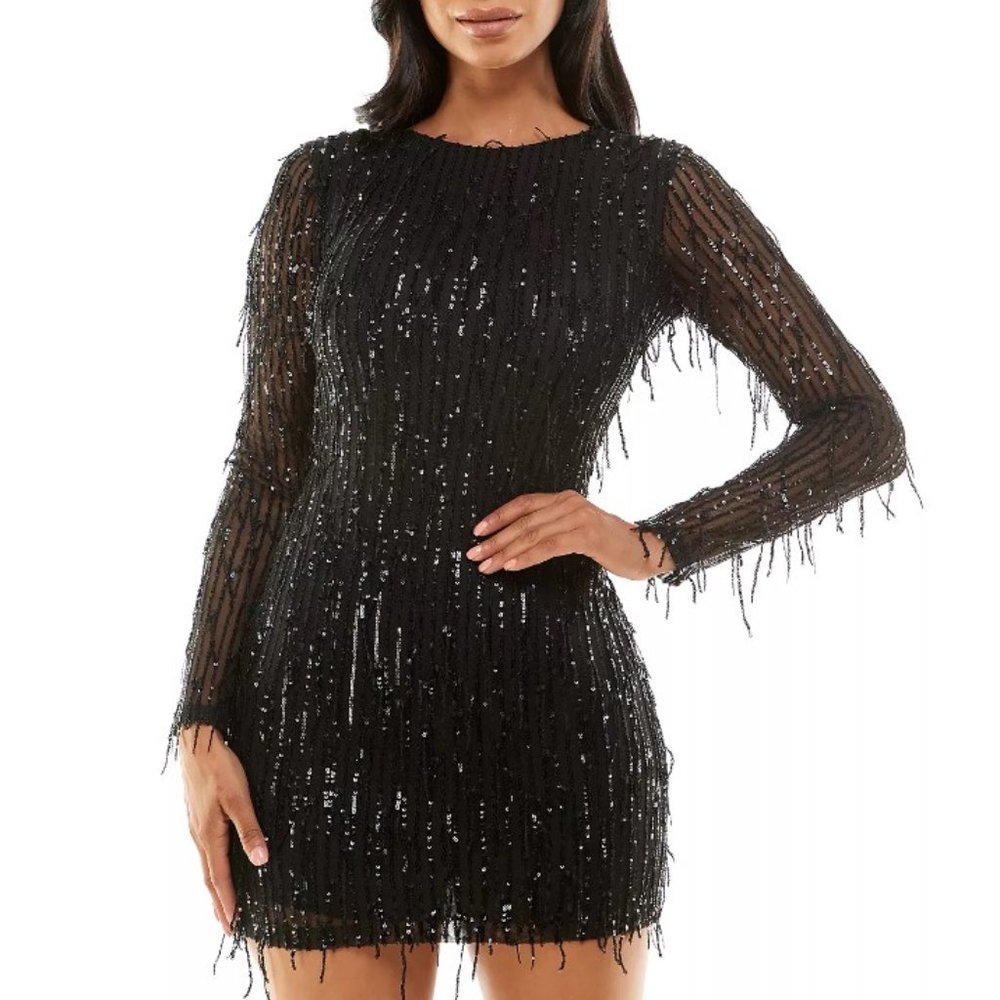 B DARLIN- Juniors' Sequined Open-Back Dress